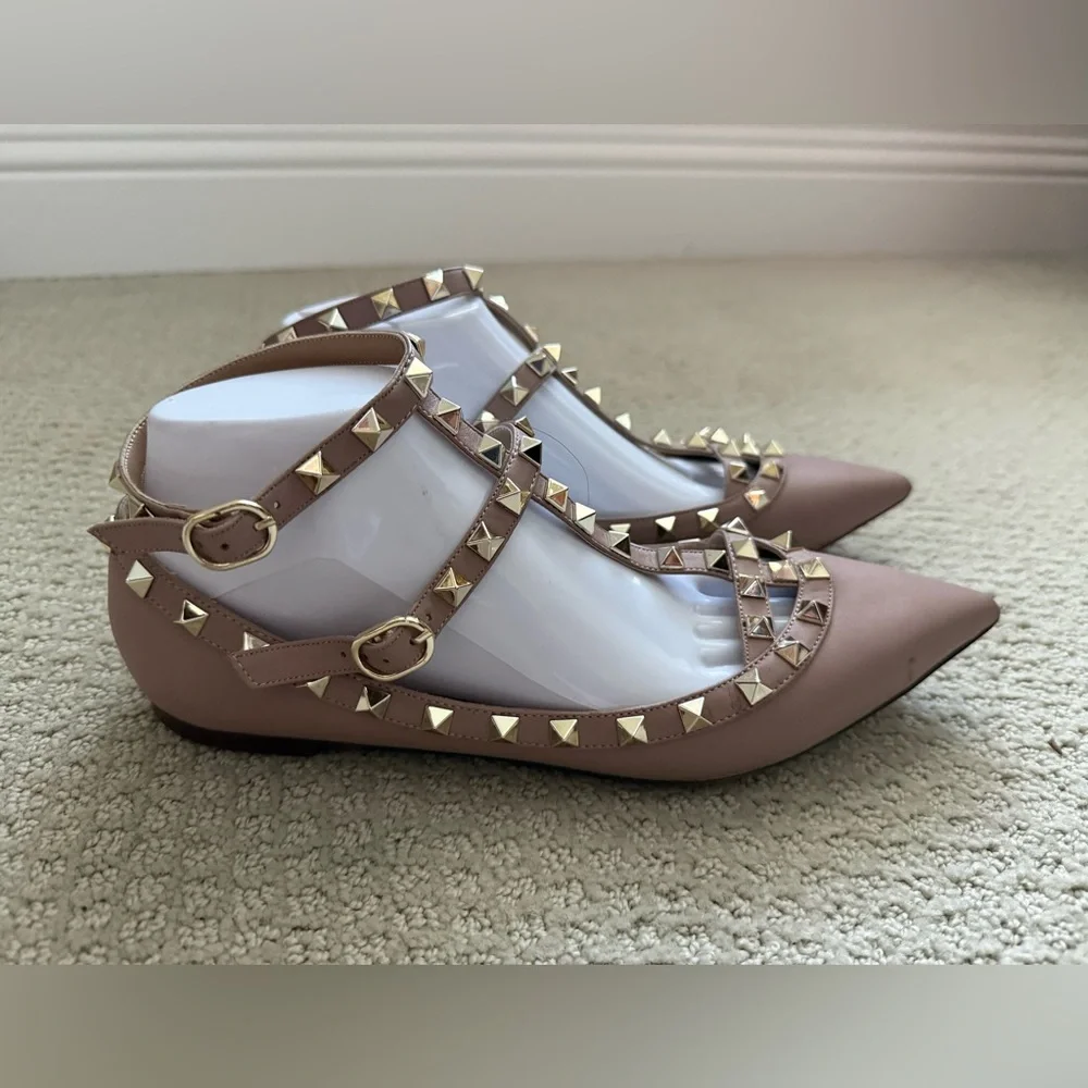Kaitlyn Pan Women’s Rock Studded Leather Pink Pointed Flat  Shoes - Picture 3 of 9